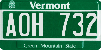 VT license plate AOH732