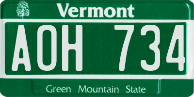 VT license plate AOH734