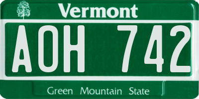 VT license plate AOH742
