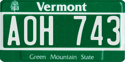 VT license plate AOH743