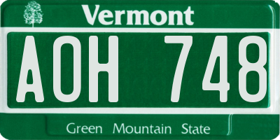 VT license plate AOH748