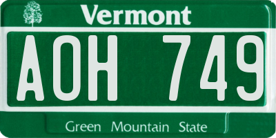 VT license plate AOH749