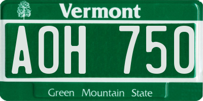 VT license plate AOH750