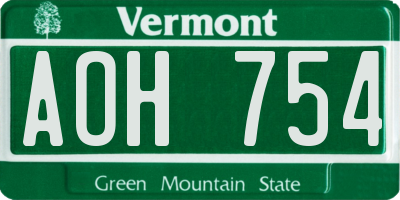 VT license plate AOH754