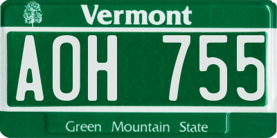 VT license plate AOH755