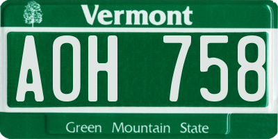 VT license plate AOH758