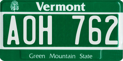 VT license plate AOH762