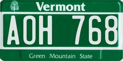 VT license plate AOH768
