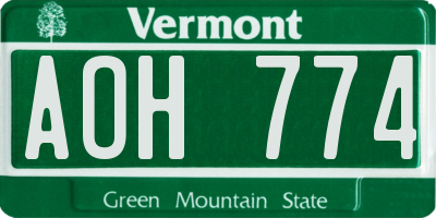 VT license plate AOH774