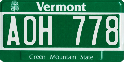 VT license plate AOH778