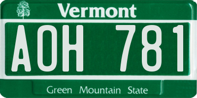 VT license plate AOH781