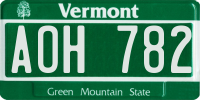 VT license plate AOH782