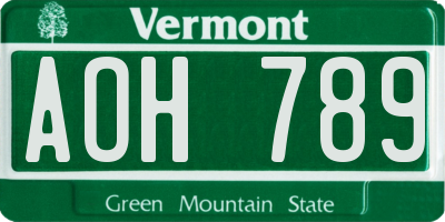 VT license plate AOH789