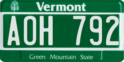 VT license plate AOH792