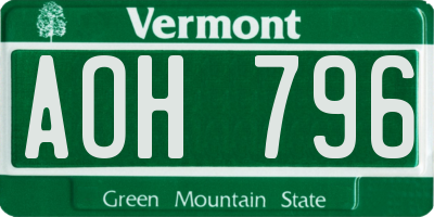 VT license plate AOH796