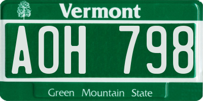 VT license plate AOH798