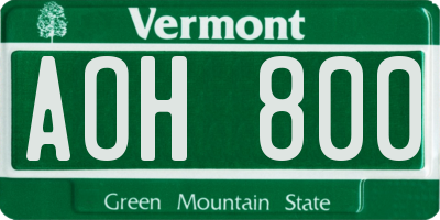 VT license plate AOH800