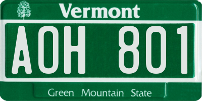 VT license plate AOH801