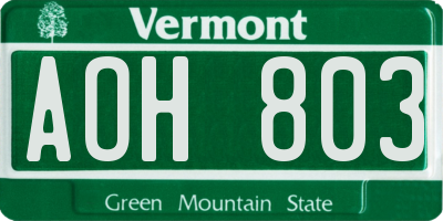 VT license plate AOH803