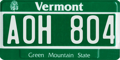 VT license plate AOH804