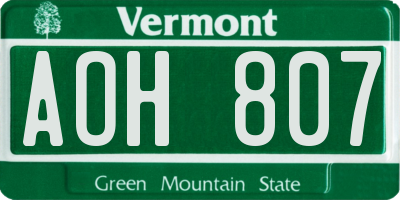 VT license plate AOH807