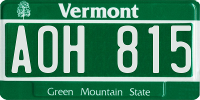 VT license plate AOH815