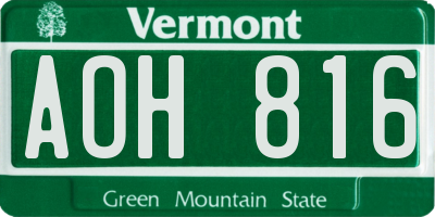 VT license plate AOH816