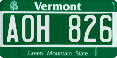 VT license plate AOH826