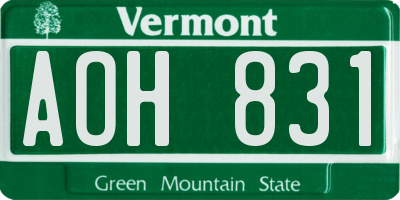 VT license plate AOH831