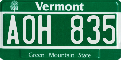 VT license plate AOH835
