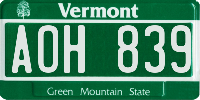 VT license plate AOH839