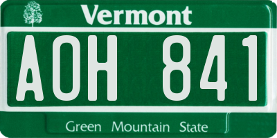 VT license plate AOH841
