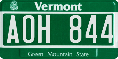 VT license plate AOH844