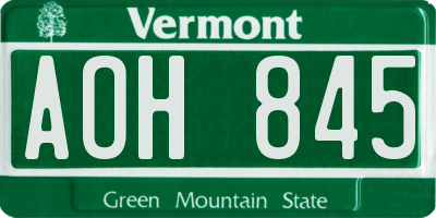 VT license plate AOH845