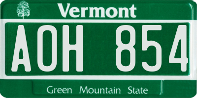 VT license plate AOH854