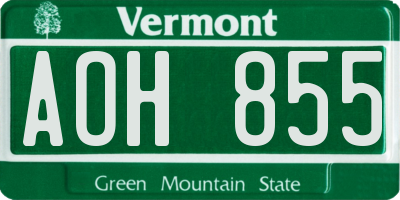 VT license plate AOH855
