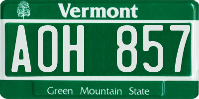 VT license plate AOH857