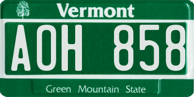 VT license plate AOH858