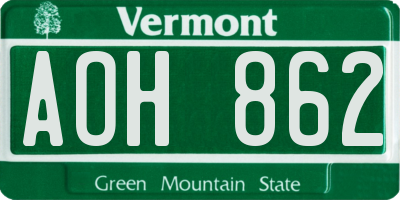 VT license plate AOH862