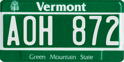 VT license plate AOH872