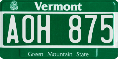 VT license plate AOH875