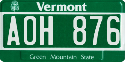 VT license plate AOH876