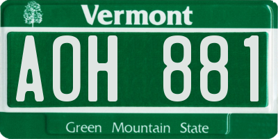 VT license plate AOH881