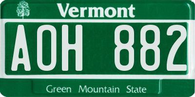 VT license plate AOH882