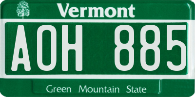 VT license plate AOH885
