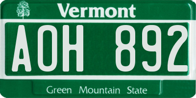 VT license plate AOH892