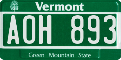 VT license plate AOH893
