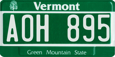 VT license plate AOH895