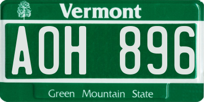 VT license plate AOH896
