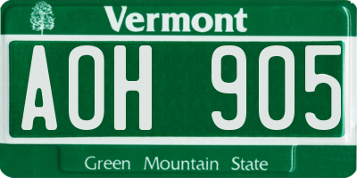 VT license plate AOH905